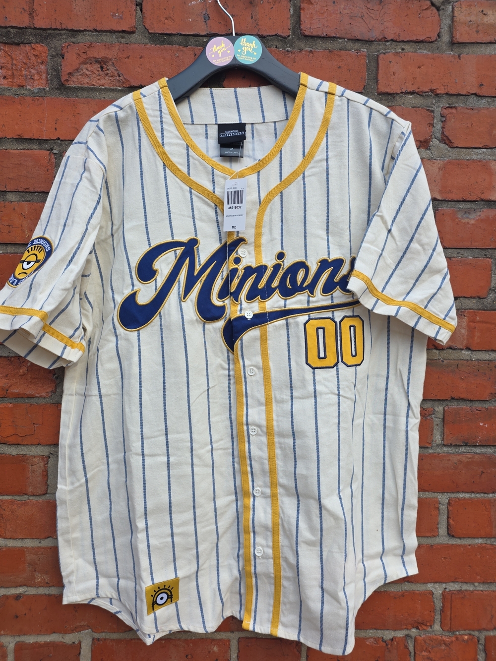 Minions Bob Striped Yellow/Black Baseball Jersey Unisex Medium NWT (RS)
